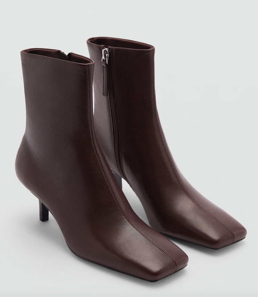 MANGO MNG CHOCOLATE COSME SQUARED SQUARE TOE LEATHER ANKLE BOOTS BOOTIE 38 7.5